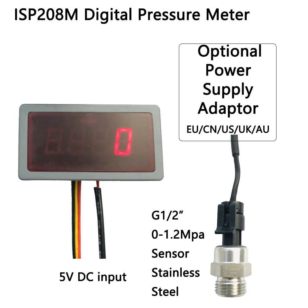 

1200Kpa ISP208M Digital Pressure Meter With PressureSensor 0-1.2Mpa G1/2" Stainless Steel 304 Inox iSentrol Technology