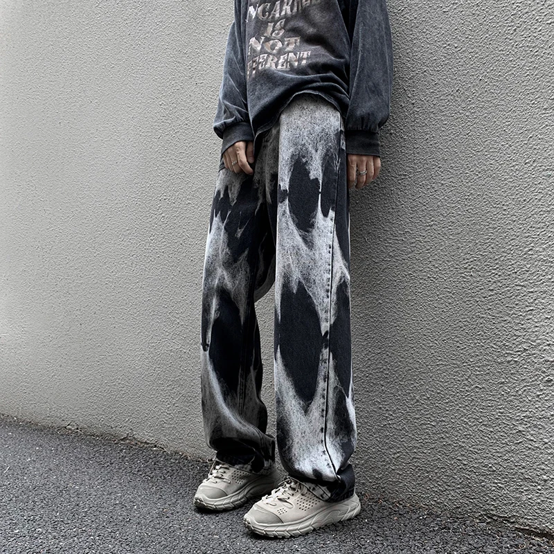 2023 Spting Tie-dye Jeans mens High Street Straight Denim Pants Men Baggy Fashion Trend Jean Pants Mens Wide-leg BF Clothing