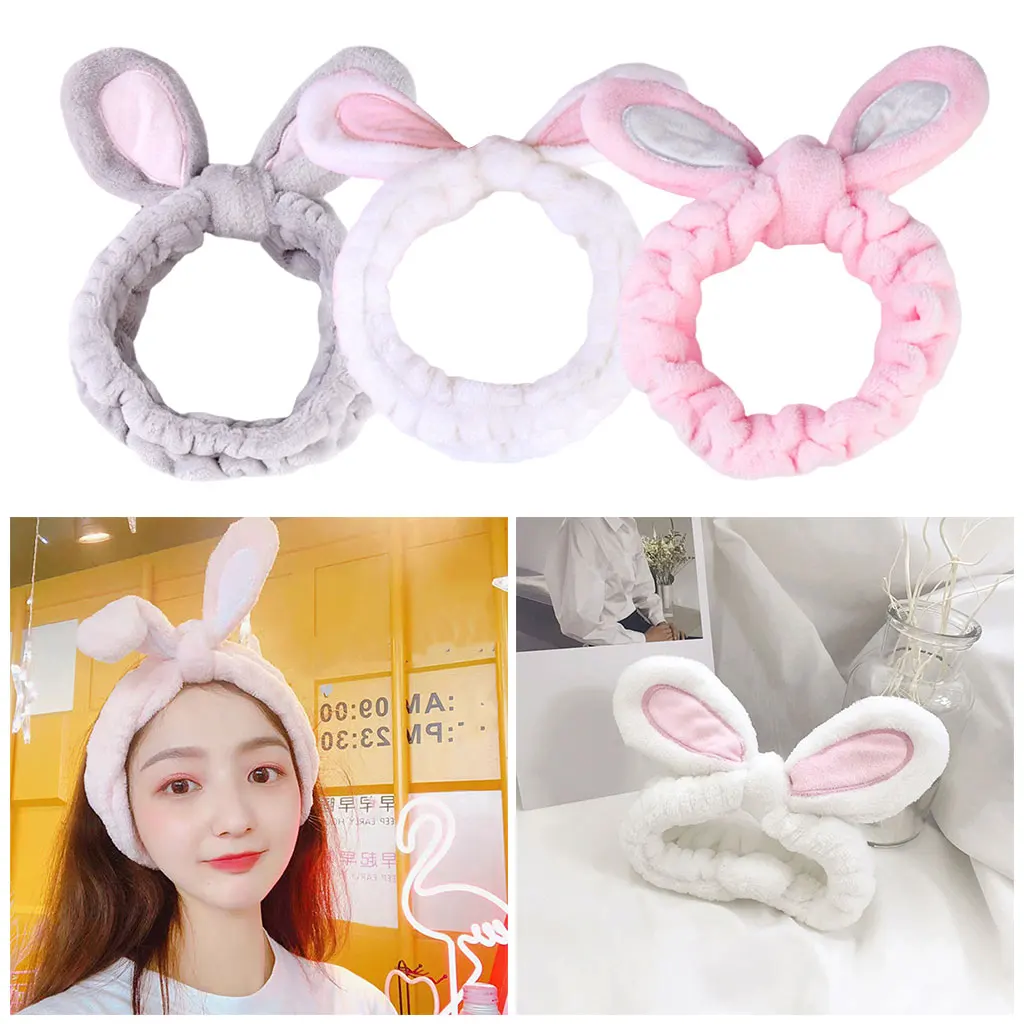 

Bunny Ears Hair Bands for Women Bow Hairband Turban Bandana Soft Coral Fleece Girls Elastic Rabbit Headband Party Accessories