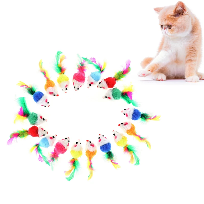 

Pet Toys For Feather Soft Mini Supplies Interactive Cat Funny Fleece Puppy Colorful Cute False Toys Playing Cats Mouse Training
