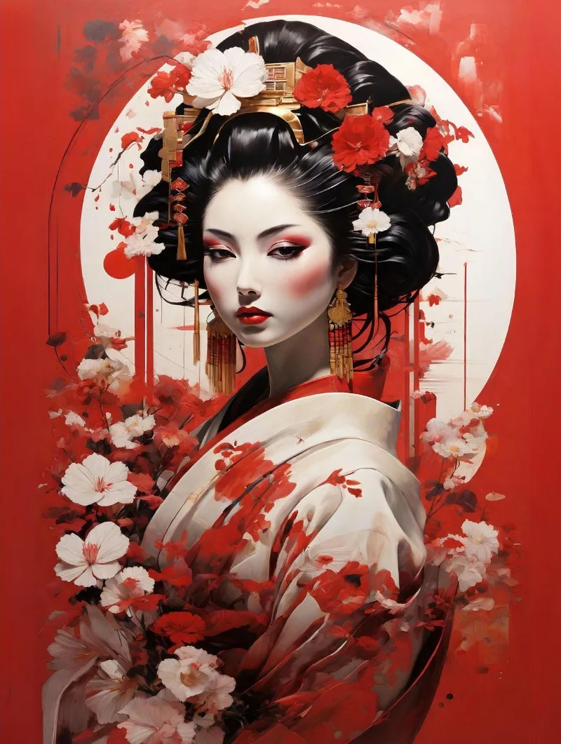 

Женская японская гейша, акварельная печать на холсте