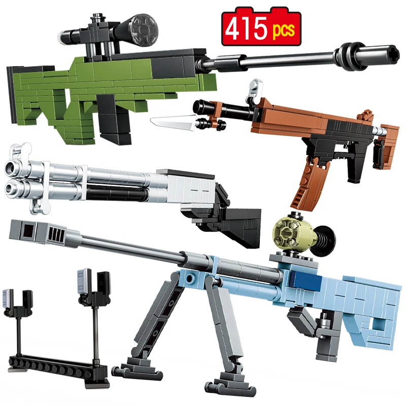 

415pcs City Police Military WW2 Weapon Sniper Rifle Building Blocks DIY War Swat Army Bricks Toys for Children Gifts