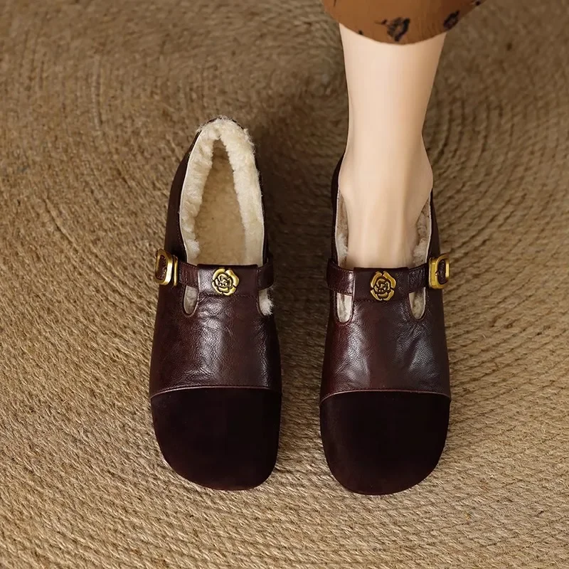 Женские меховые сапоги на плоской подошве с цветочным принтом короткие плюшевые