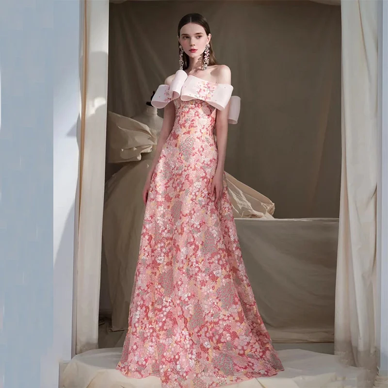

Pink Fairy Light Luxury Vestidos Verano Dress Party Long Evening Elegant Mother Of The Bride Dresses Ladies Gown Female Clothes