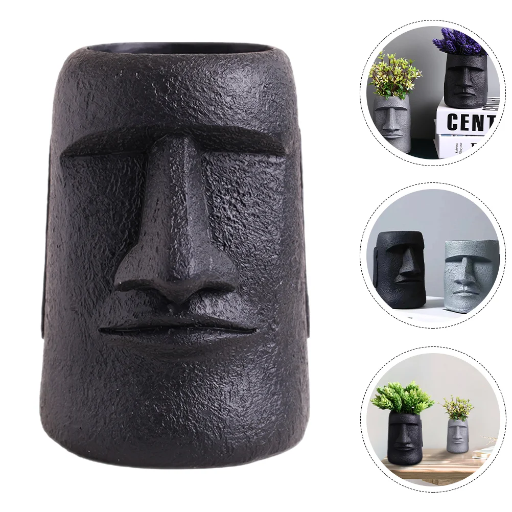 

Planter Head Pot Easter Island Resin Pots Flower Moaisucculent Statue Vaseface Succulents Human Bonsai Figurine Stonesculpture