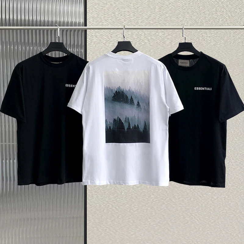 Summer Essentials T-Shirts Men's High Street Hip Hop Loose Tees  Oversize Unisex 100% Cotton back landscape print T-Shirt