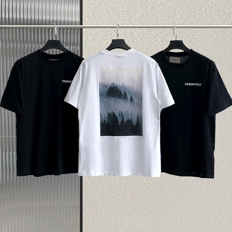 

Summer Essentials T-Shirts Men's High Street Hip Hop Loose Tees Oversize Unisex 100% Cotton back landscape print T-Shirt