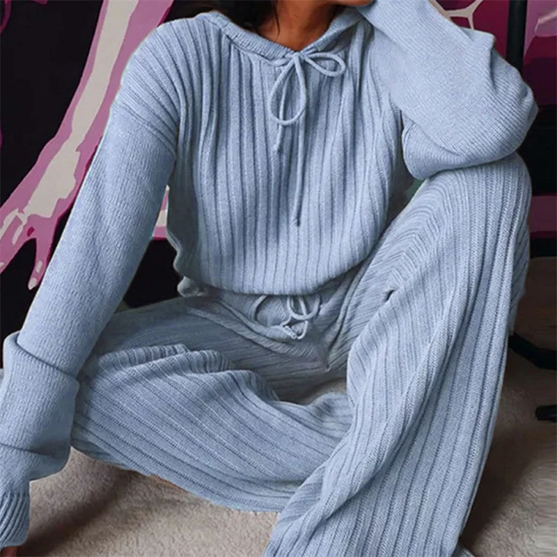 

2021 Autumn New Lazy Loose Hooded Sweater Pants Suit women's Fashion Casual Long Wide Leg Pants two-piece Sets Outfits Fashion