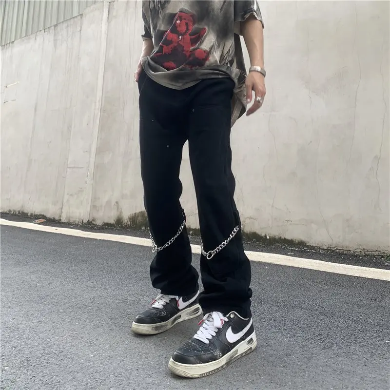 Cargo Jeans Woman Casual Pants Hip Hop Y2k Man Baggy Streetwear Black Stacked Men Free Shipping Slim Flare Men's Clothing