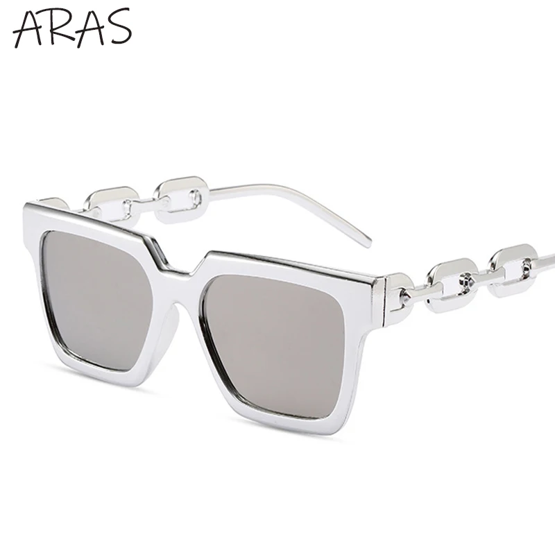 

Fashion Square Sunglasses Women Men New Luxury Chain Sun Glasses for Ladies Retro Big Frame High Quality Silver Mirror Sunglass