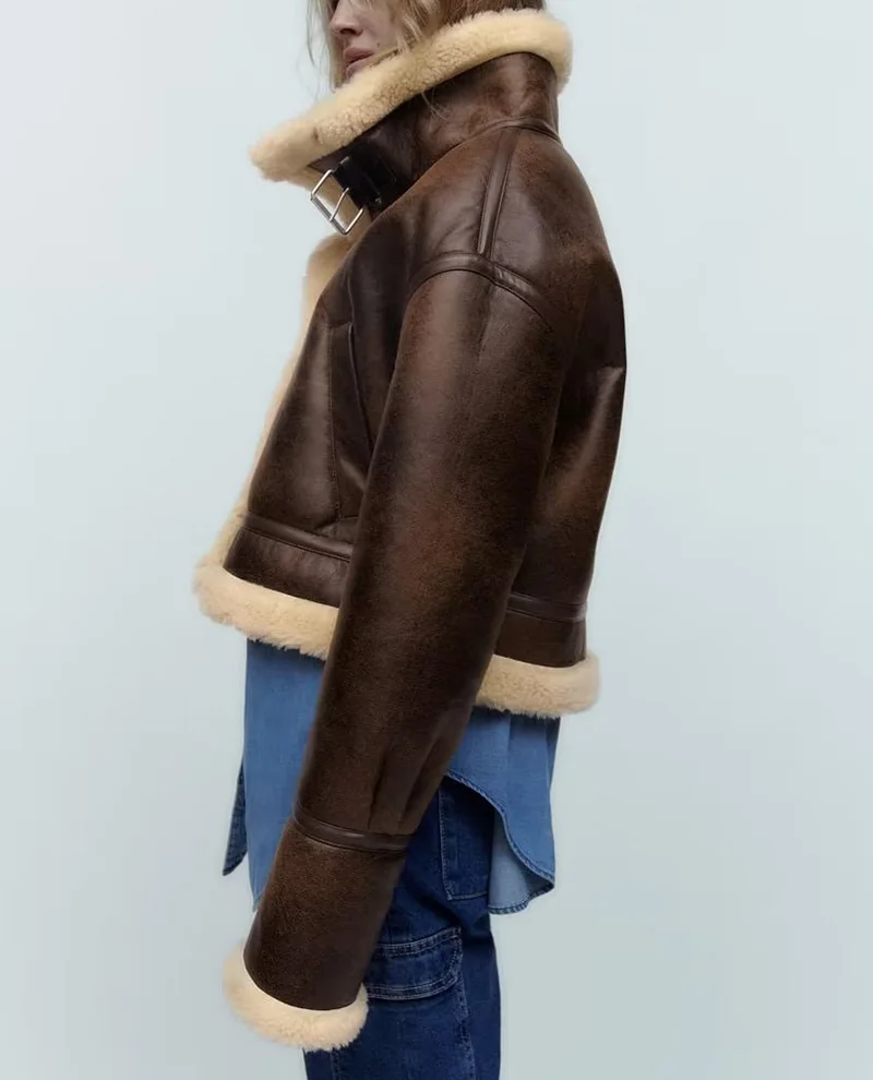 Women's clothing 2022 autumn new hot selling street fashion versatile brown large lapel reversible one-piece jacket short coat