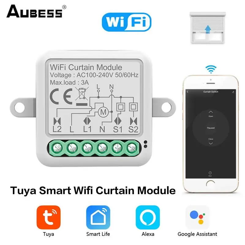 

Умный Wi-Fi модуль для штор Tuya, переключатель для штор с роликовым затвором, Электрический мотор, таймер на 1/2 клавиш, совместимый с Alexa Google Home