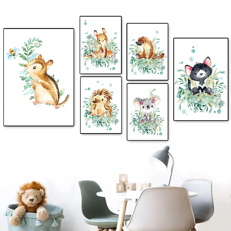 Лиса олень медведь белка енот коала джунгли настенная живопись на холсте