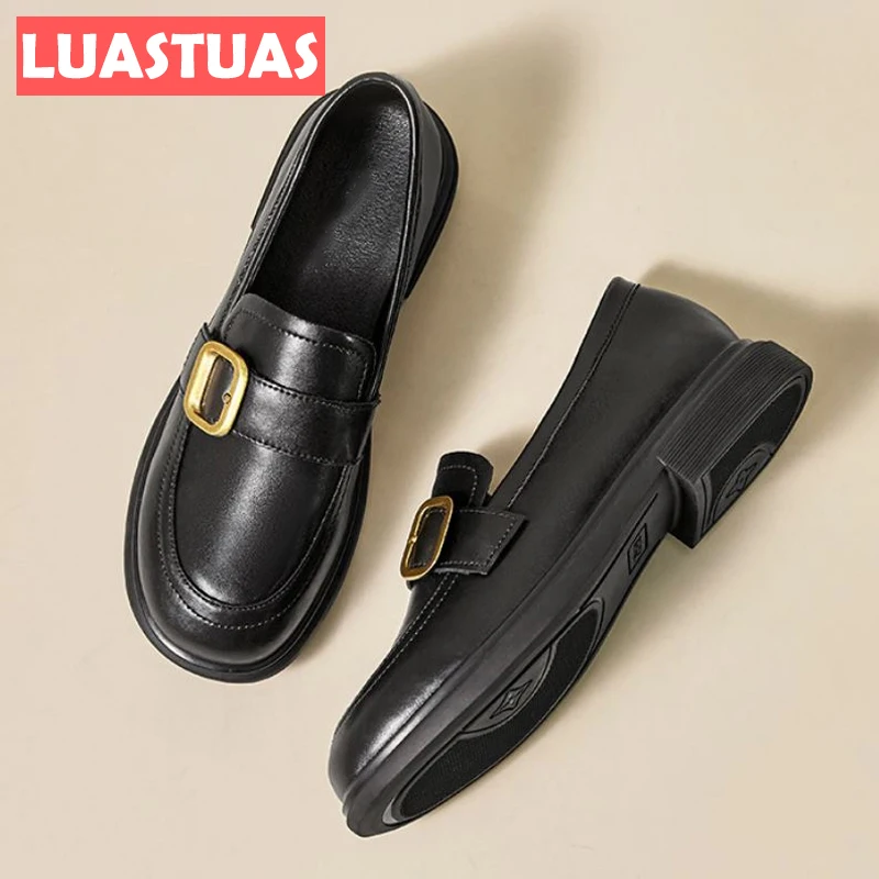 

LuasTuas Flat For Women Belt Decoration Solid Color Women Shoes Spring Loafer Lady Concise Fashion Female Footwear Size 35-40