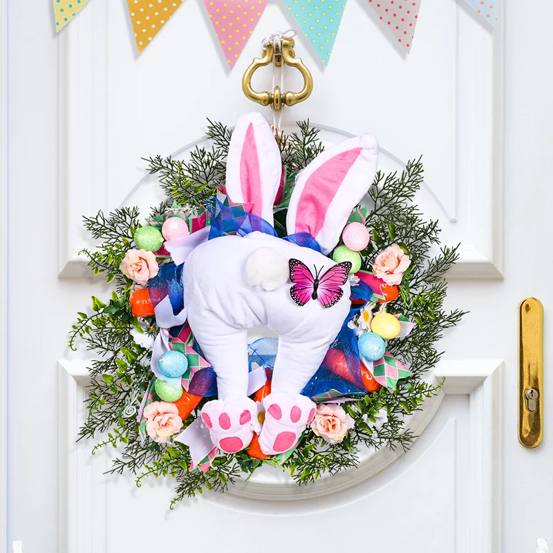 

Пасхальный венок с кроличьими яйцами, украшение для весны, искусственный венок с кроликом, дверные украшения для дома, Пасхальная фотография