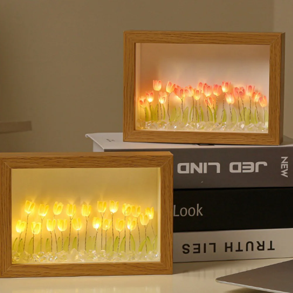 

Photo Frame Tulip DIY Night Light Warm Romantic Night Lamp Ornaments Simulation Tulip Light for Living Room Bedroom Office Decor