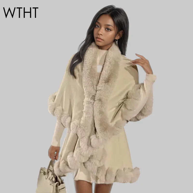 Женский короткий вязаный кардиган WTHT модный свободный однотонный с плюшевым