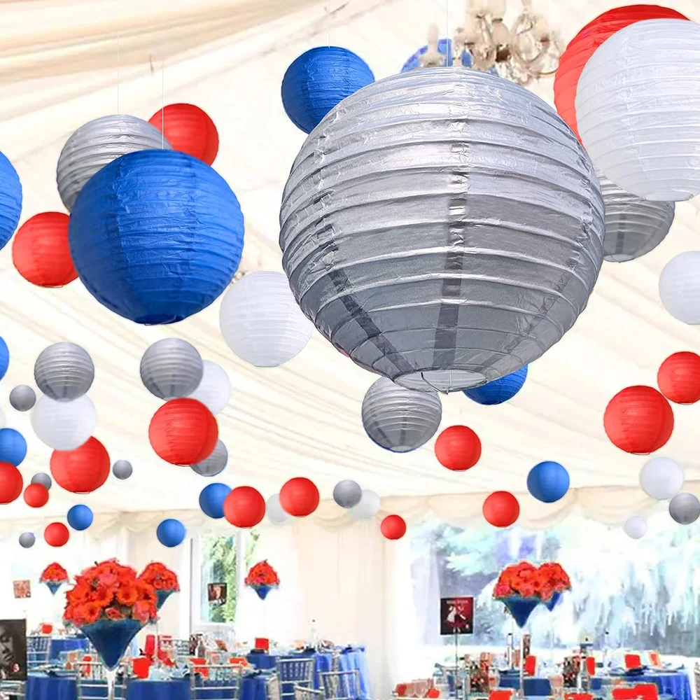 Круглые подвесные бумажные фонарики на день рождения и свадьбу патриотические