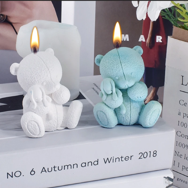 

3D Woven Bear Silicone Candle Mold DIY Animal Gypsum Epoxy Resin Handmade Soap Ice Baking Mould Holiday Party Gifts Home Decor