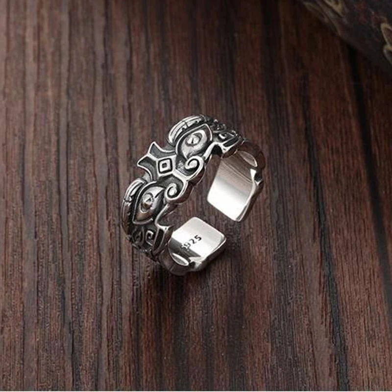 

New Design Gluttonous Beast Ring Male Domineering Retro Silver Lucky Lucky Body Protection Open Ring Men's Jewelry Accessories