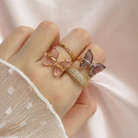 summer new color crystal butterfly rings woman ins style fashion adjustable knuckle ring diy jewelry accessories gift