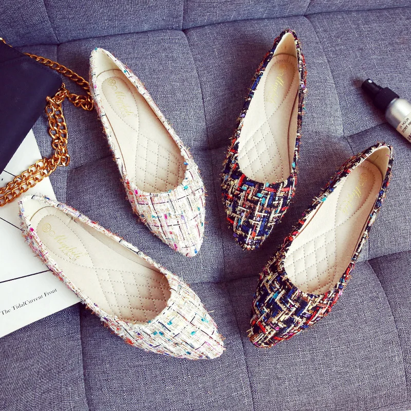 Фото Брендовые дизайнерские твидовые туфли на плоской подошве Элегантные женские