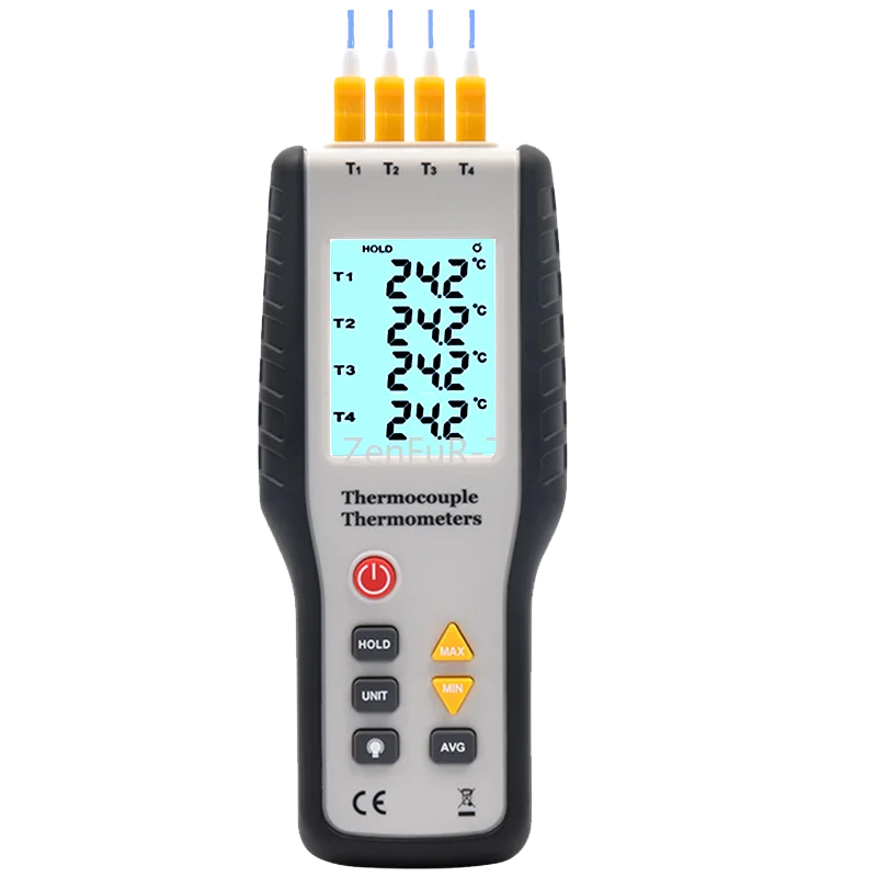 

High-Precision K-Type Four-Channel Thermometer Thermometer 4-Way Large Screen Backlight Digital Display Temperature Strap Probe