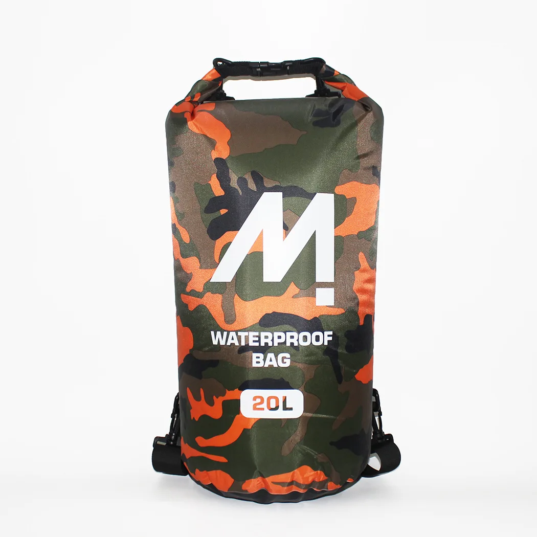 20L 2* Shoulder Straps Camouflage Ocean Pack Waterproof Bucket 210T Polyester PVC Bag Drift Swimming Backpack