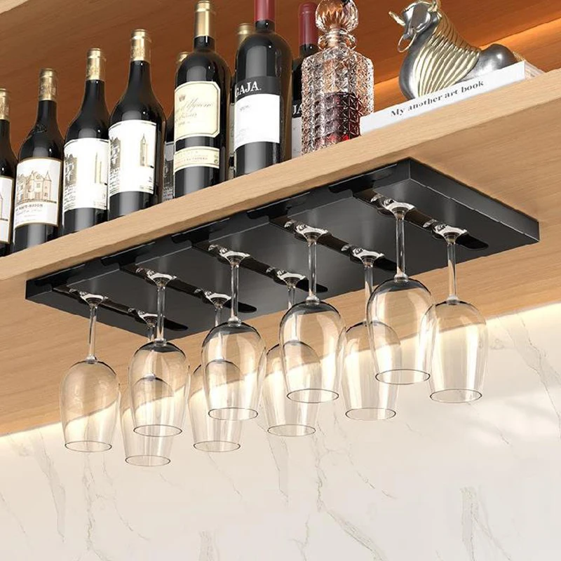 

Wine Glass Holder Wall Mounted Kitchen Goblet Rack Under Cabinet Free Punching Wine Glass Organizer Upside Down Glass Cup Holder