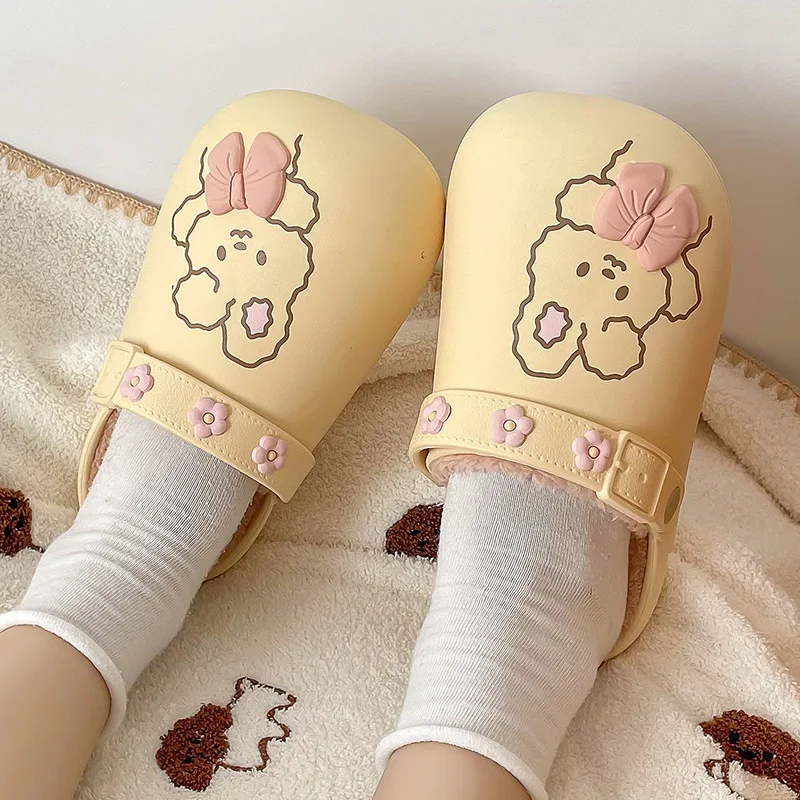 Indoor Winter Women Home Cotton Slippers Waterproof Short Plush Slides Cartoon Rabbit Memory Foam Fur Hairy Warm Ladies Shoes