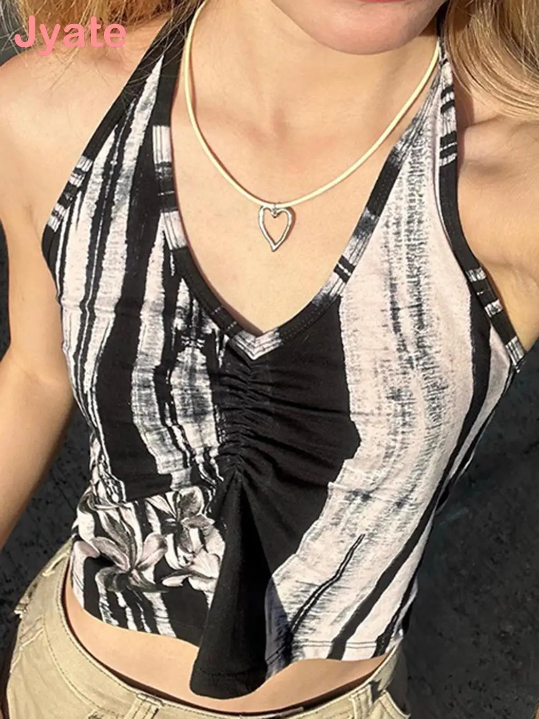 

Майка Jyate женская с цветочным принтом, винтажная уличная одежда контрастных цветов, жилет на бретелях, облегающий топ в стиле гранж, Y2k, на ле...