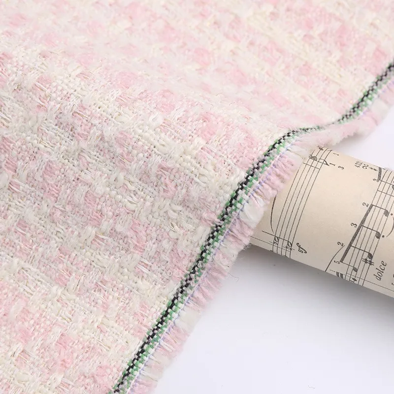 Твидовая ткань новинка 2023 тканая женская короткая розовая шерстяная твидовая