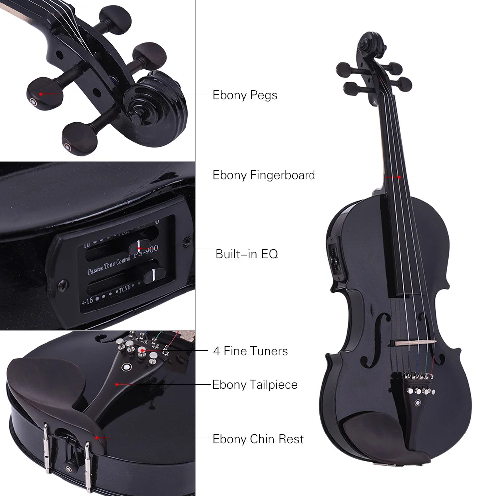 HOT Full Size 4/4 Acoustic Electric Violin Fiddle Solid Wood Body Fingerboard Pegs Tailpiece Shoulder Rest Arco SET |