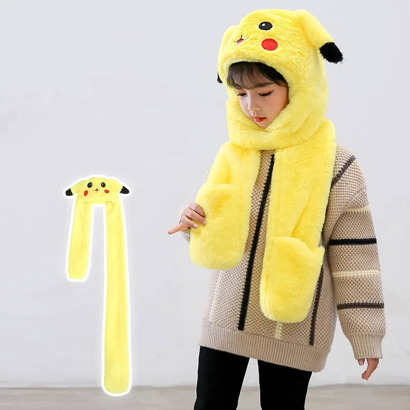 Шапка с рисунком Покемона Пикачу для девочек и мальчиков шарф утепленная шапка