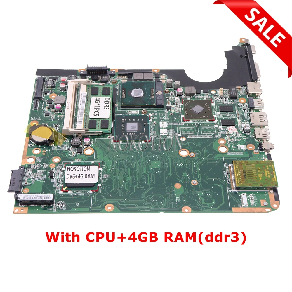 Материнская плата NOKOTION 578378-001 для ноутбука Hp DV6 DV6-1000 PM45 С HD 4500 DDR3 DAUT3MB28C1 DAUT3MB28C0 с 4G RAM