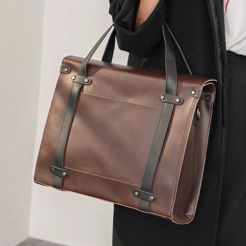 Men Large-capacity Luxury Business Briefcase Men Crossbody Bag PU Leather Laptop Hand Bag Bolso Hombre