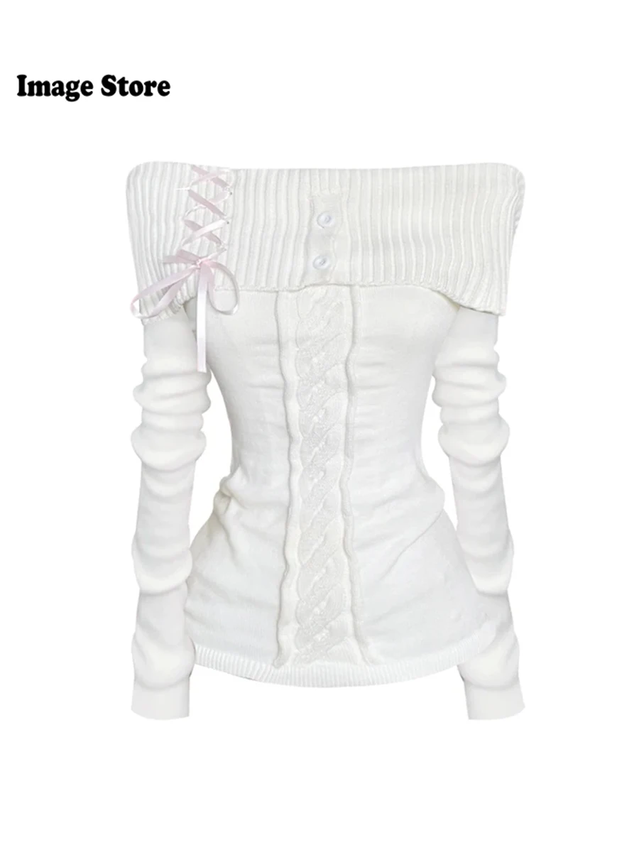 Женский свитер с воротником-лодочкой в стиле мори