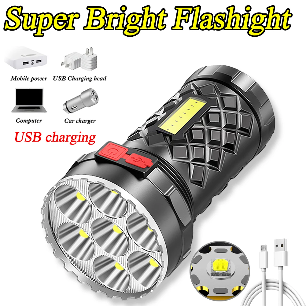 

7 LED Handheld Flashlight Waterproof Rechargeable 4-Gear Torch Light With COB Floodlight Mini Flash Light For Outdoor Activities