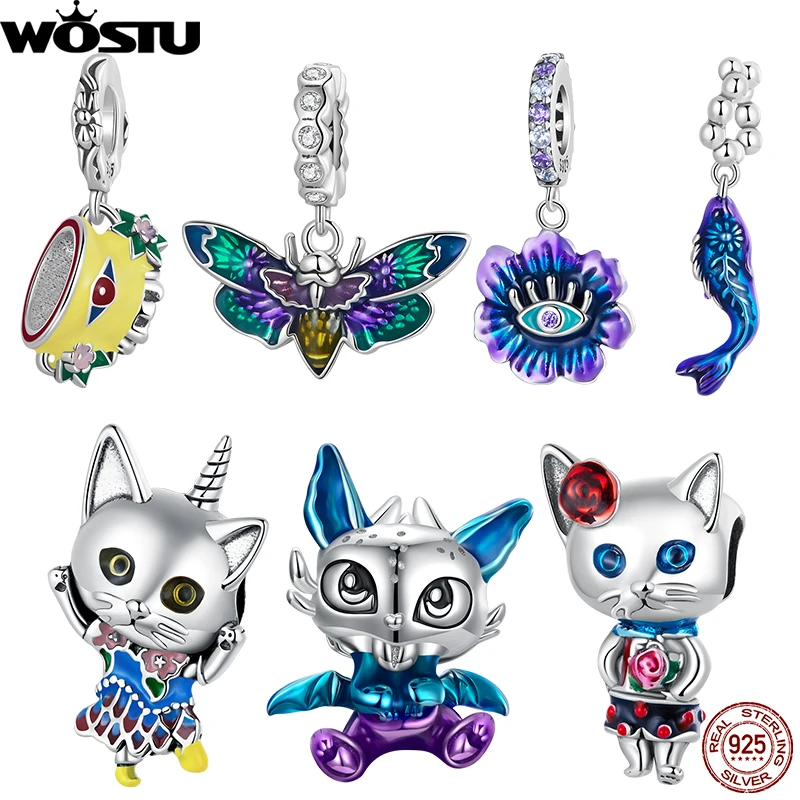 WOSTU 925 Sterling Silver Grotesque Series Charms Devil Flower Bee Hanging Bead Fit Original Bracelet DIY Making Jewelry Gift