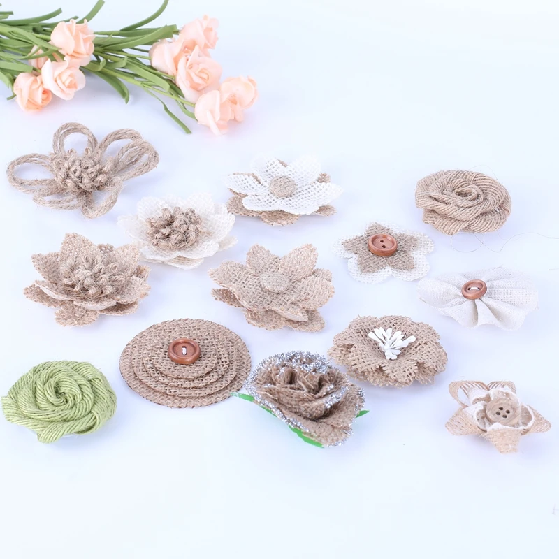 

5PCS Handmade Jute Burlap Burlap Rose Bow Wedding Decor Burlap DIY Scrapbook Handmade Flowers Home Christmas Decorations
