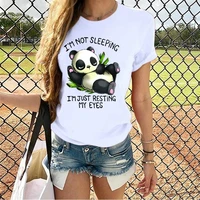 women casual 100 cotton short sleeve round neck tops t shirts cute panda im not sleeping im just resting my eyes t shirts for