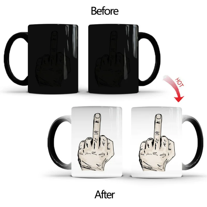 

Magical Middle Finger Color Changing Mug Ceramic Coffee Mug Colour Change Coffee Cup Heat Discoloration Cup Breakfast Milk Cup