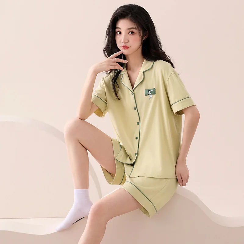 

2023 new summer thin pajamas for women's cotton short-sleeved shorts home service suit comfortable sleepwear can be worn outside