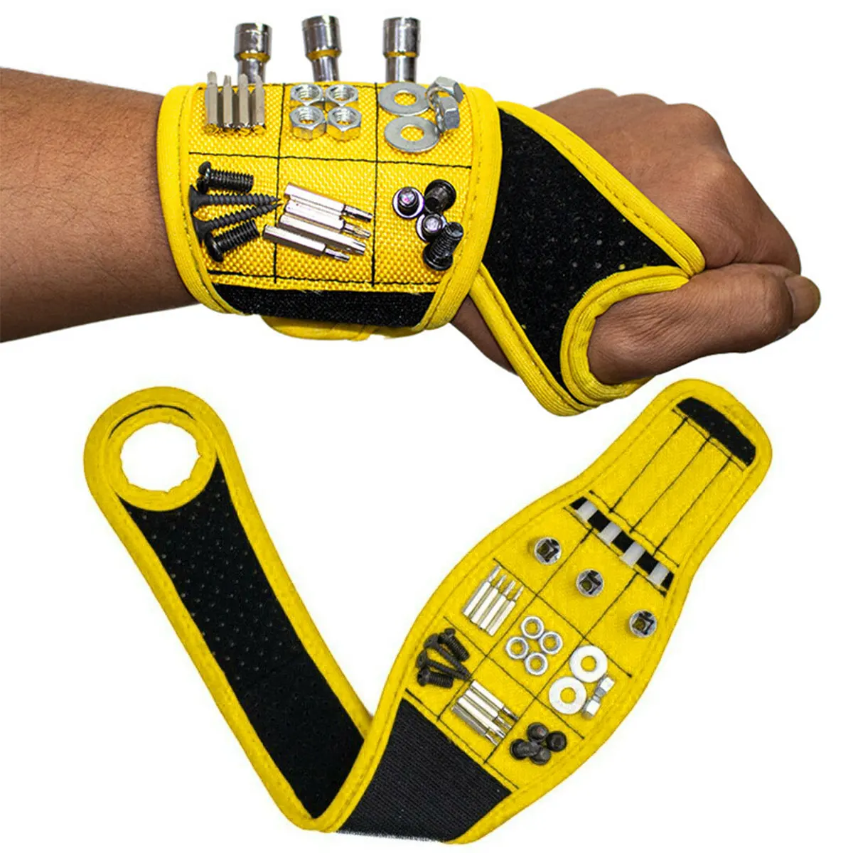 

Magnetic Wristband for Carpenter Belt Screw Holder Tool Storage with Strong Magnets Holds Nails Breathable Wrist Support