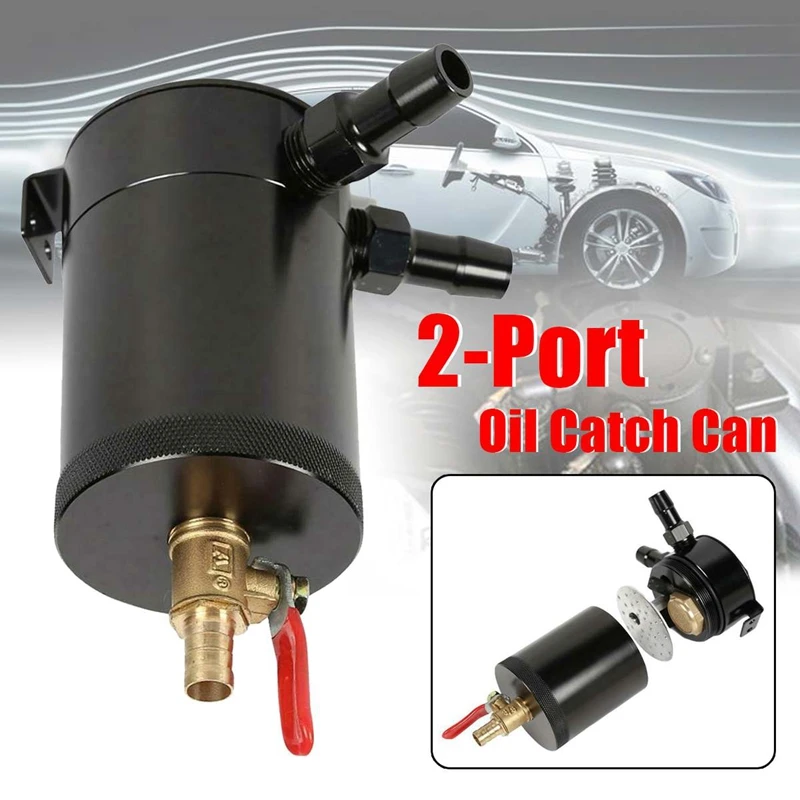 

Universal Oil Catch Can Compact Baffled 2-Port Aluminum Reservoir Oil Catch Tank With Drain Valve Fuel Tank Parts