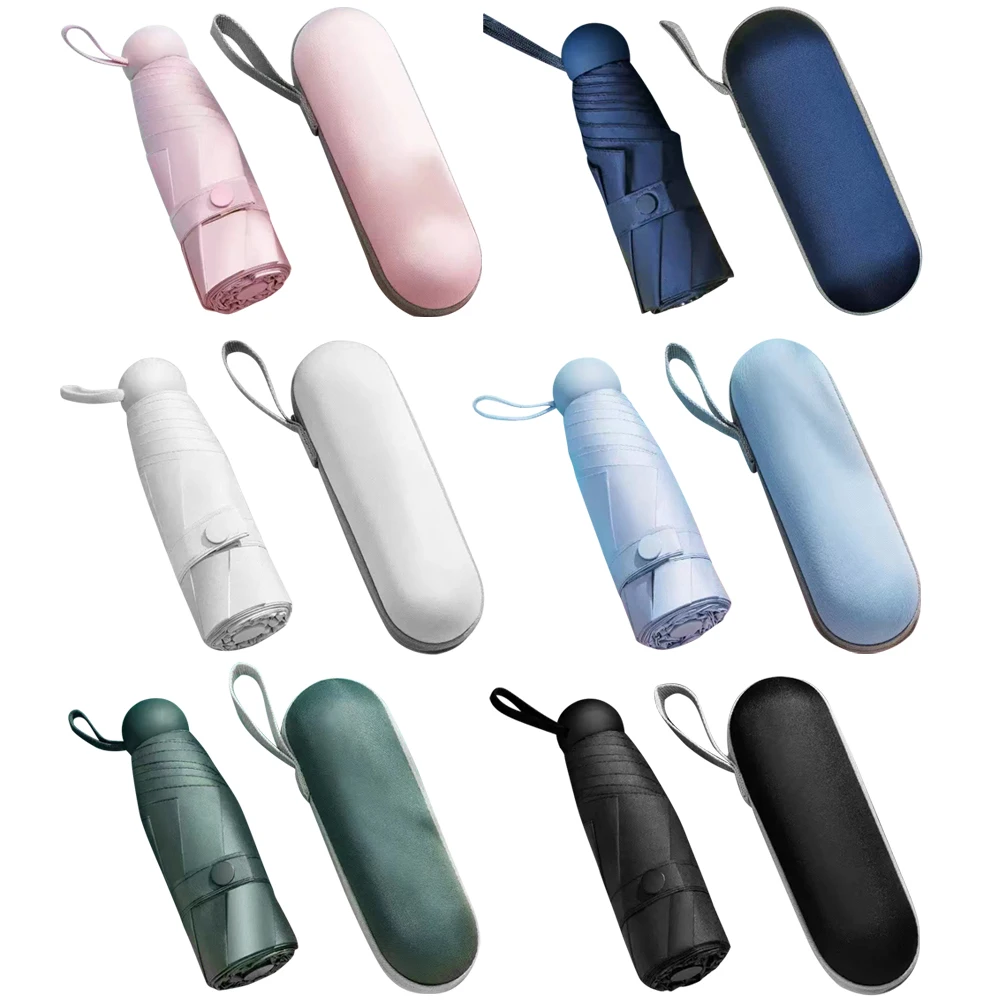 

UV Protection Sun Rain Folding Umbrella Mini Small Size Sunshade Dual-use Capsule Pocket Parasol with Case for Women