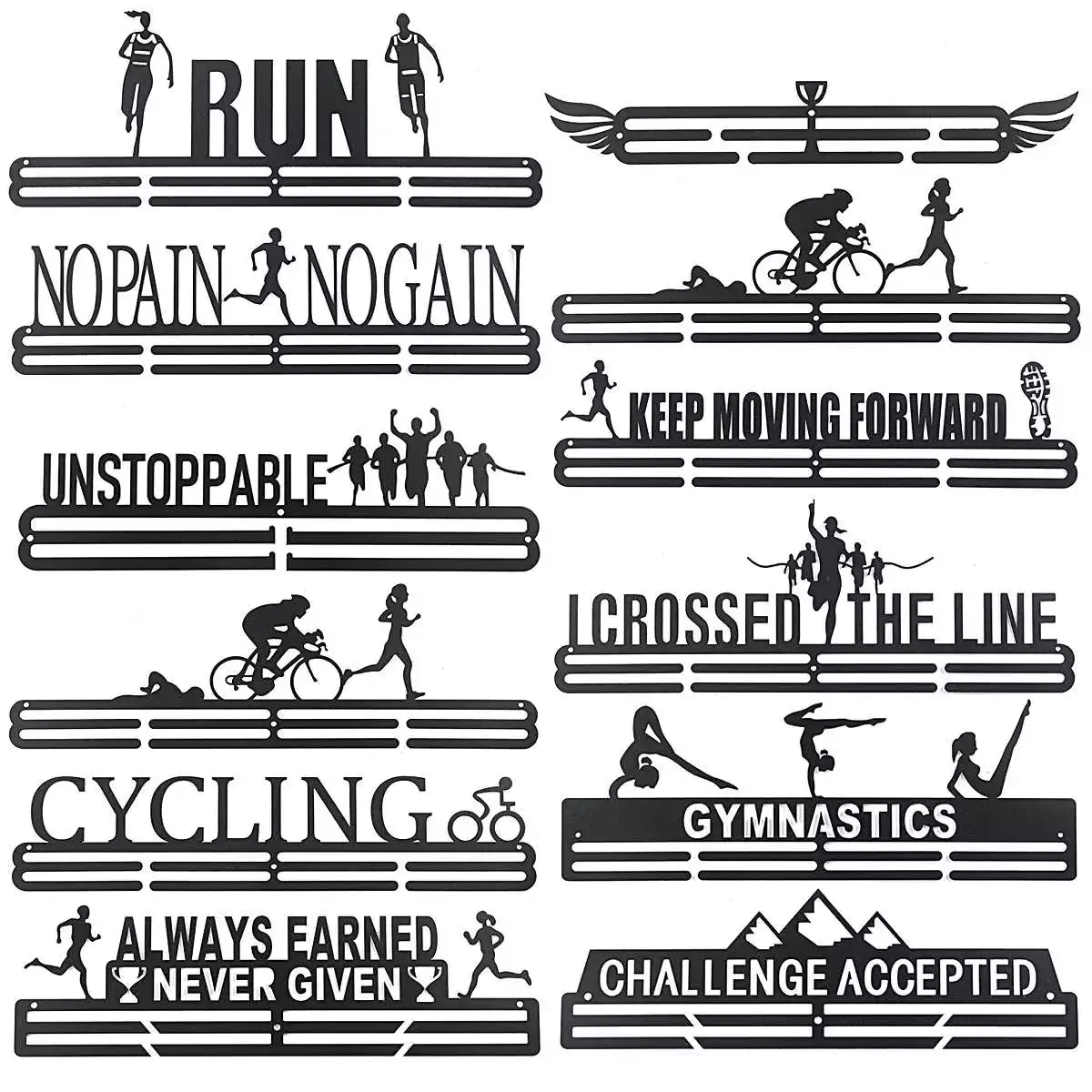 

12 Type Multi-Style Medal Hanging Holder Rack Hanger Bracket Wall Hooks Iron Triathlon Running Sport Challenge Home Office Decor