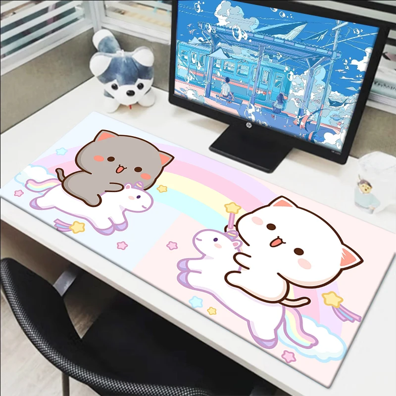Peach Mochi Cat Mouse Pad Cartoon Kawaii Pc Accessories Rubber Mat Keyboard Mats Gamer Anime Mousepad Deskmat Gaming Mouse Pads