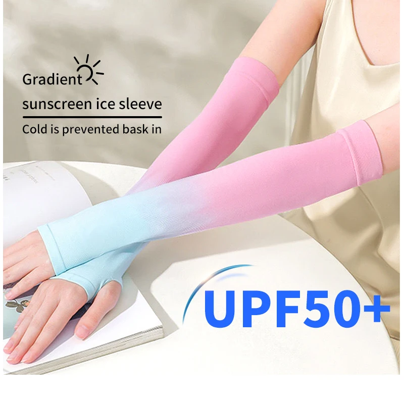 

1Pair Gradient Ice Sleeve Sunscreen Arm Sleeves Arm Guard Ice Silk Covers Oversleeve UV Protection Cycling and Driving Women Men