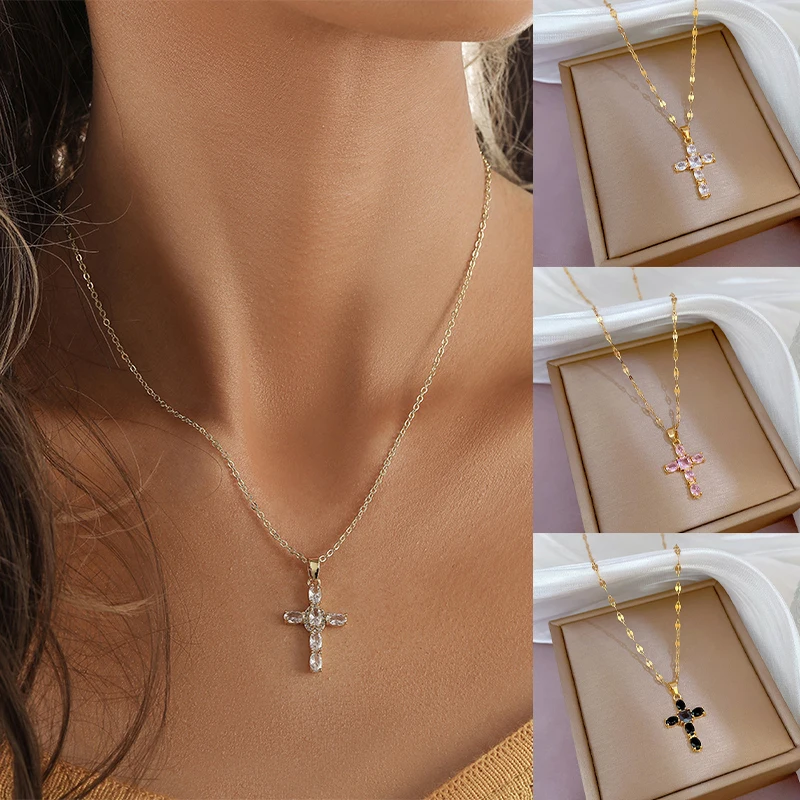 

Gothic Religious Crystal Jesus Cross Necklaces Hip Hop Exquisite Rhinestone Crucifix Clavicle Chain Women Men Party Jewelry Gift